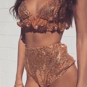 HER PONY NWOT Leyla gold sparkle bralette/bloomer